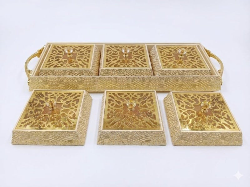 High Quality Square Serving Tray with Clear Acrylic Lid with Gold Handle and Elegant Crystal Handle, Luxury Design Adds Organization and Beauty for Events and Home Hospitality - Image 1