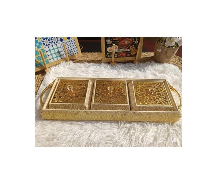High Quality Square Serving Tray with Clear Acrylic Lid with Gold Handle and Elegant Crystal Handle, Luxury Design Adds Organization and Beauty for Events and Home Hospitality - Image 3