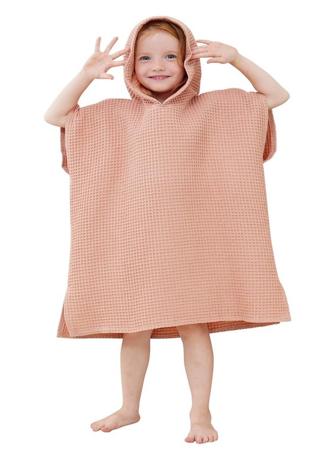 BANGSAUR Hooded Poncho Towel for Toddlers Babies Cotton Lightweight Cover-up Bath Beach Changing Towels, 2-5 Years,Salmon,23.6in - Image 1