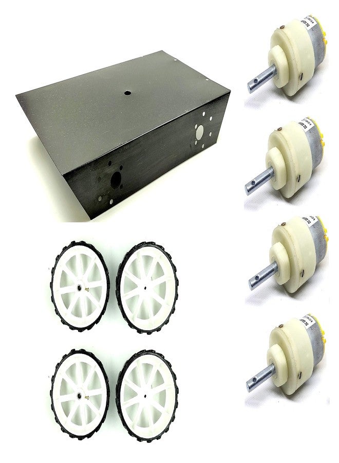 إنفينتو طقم سيارة INVENTO بأربع عجلات، هيكل معدني 260×130×45 مم + محرك تيار مستمر 300 دورة في الدقيقة + عجلات 110×40 مم، سيارة روبوت ذكية يمكنك تركيبها بنفسك - Image 1