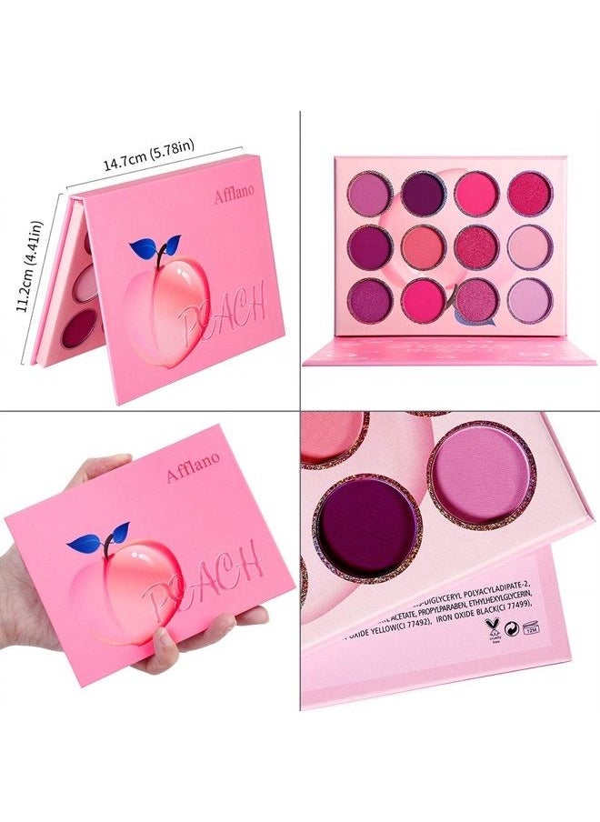 Afflano - Pink Barbie Eyeshadow Palette Makeup Afflano,Pigmented Blendable Pink Shades Eye Shadow Pallet Matte Shimmer,Bright Red Violet Small Cute Peach Eye Palette 12 Color,for Girl/Women/Travel/Mother's Gift - Image 1