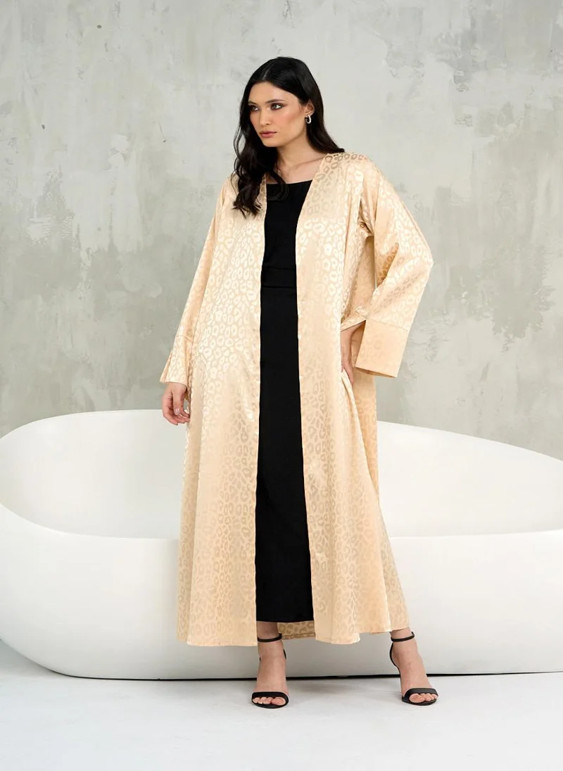 Couturelabs Beige Animal Jacquard Abaya with Sheila