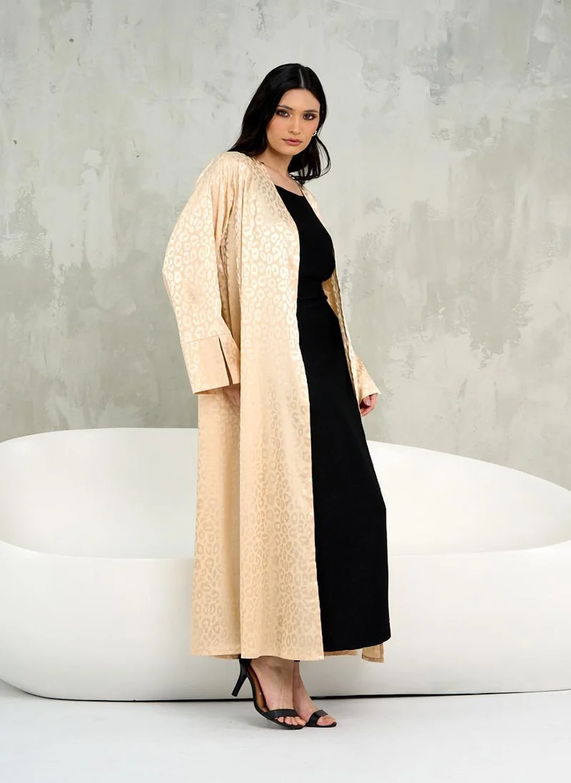 Couturelabs Beige Animal Jacquard Abaya with Sheila