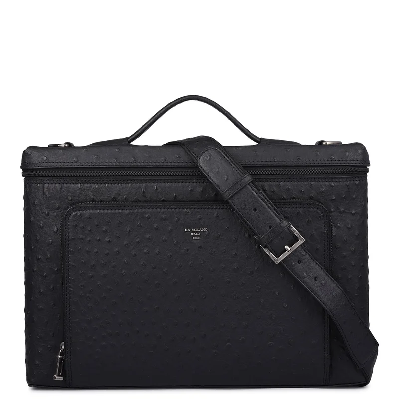 دا ميلانو Ostrich Leather Laptop Sleeve - Black