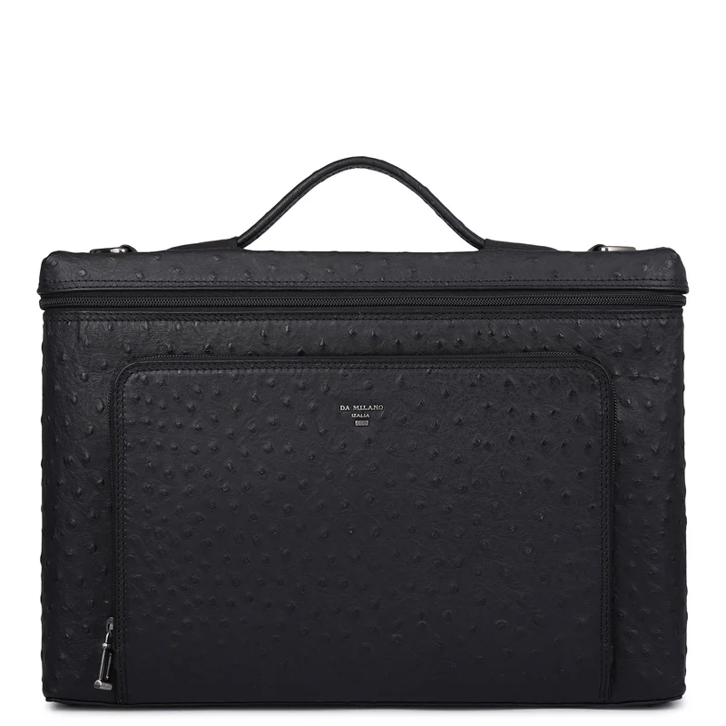 دا ميلانو Ostrich Leather Laptop Sleeve - Black