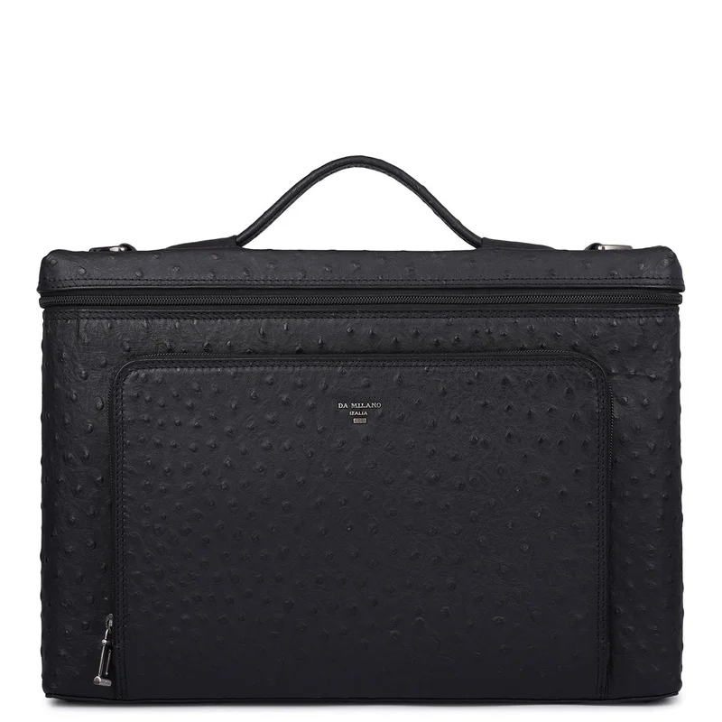 Da Milano Da Milano Ostrich-Grain Leather Laptop Sleeve Case with Zip Closure - Black (SL-0037L-C)