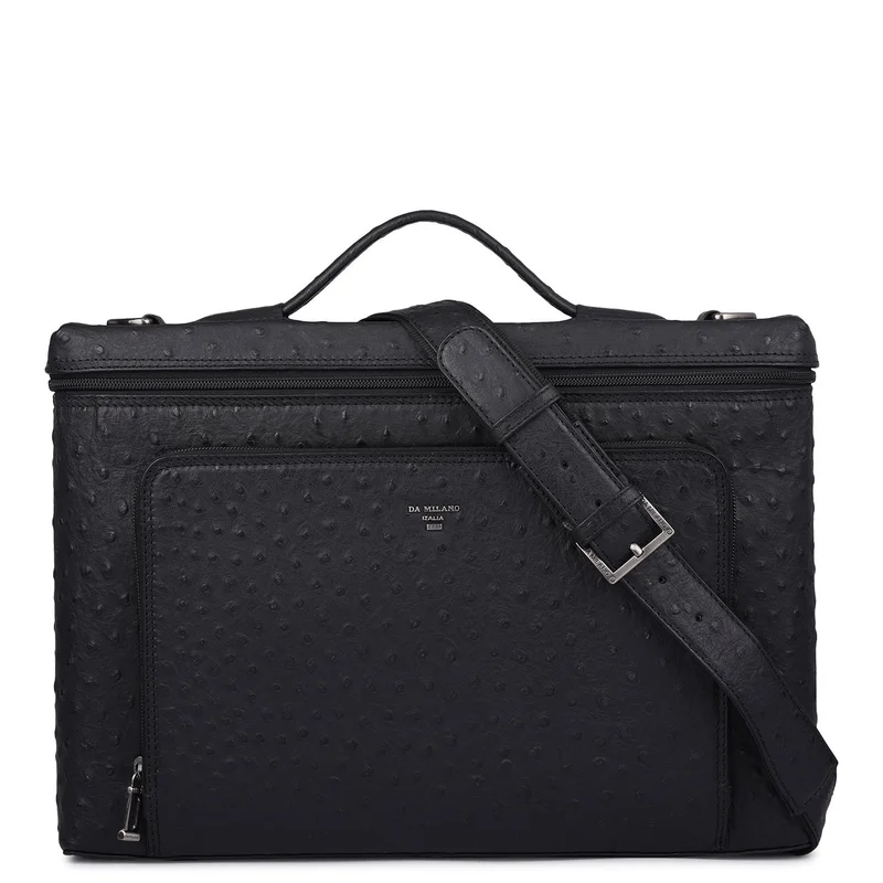 Da Milano Da Milano Ostrich-Grain Leather Laptop Sleeve Case with Zip Closure - Black (SL-0037L-C)