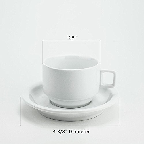Huji Stack-able Porcelain 3.2 OZ Espresso Turkish Coffee Cups and Saucer Set with Chrome Rack (9 Piece Set) (1) - Image 3