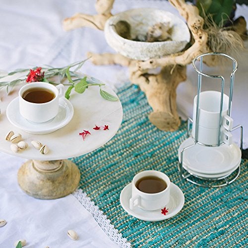 Huji Stack-able Porcelain 3.2 OZ Espresso Turkish Coffee Cups and Saucer Set with Chrome Rack (9 Piece Set) (1) - Image 5