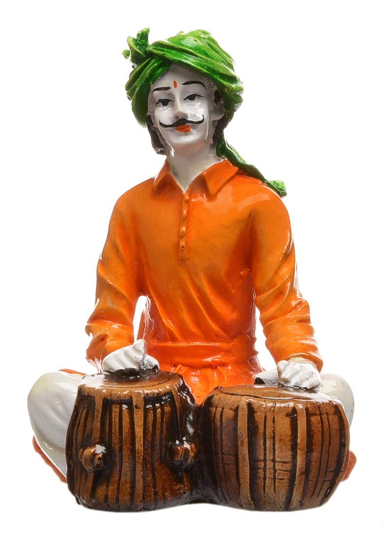 Karigaari India Handcrafted Traditions of Rajasthani Lady and Man Playing Tabla & Veena Polyresine Showpiece for Home Decor. - Image 3