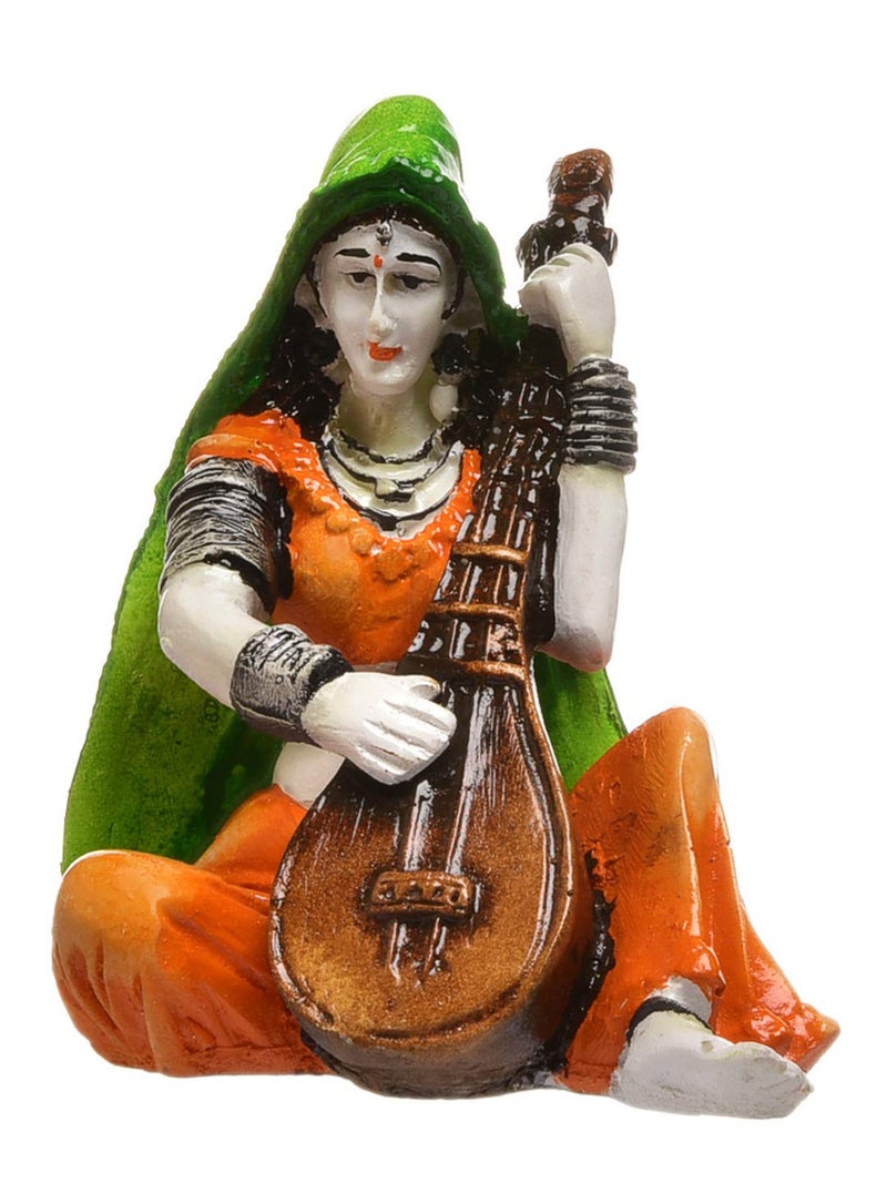Karigaari India Handcrafted Traditions of Rajasthani Lady and Man Playing Tabla & Veena Polyresine Showpiece for Home Decor. - Image 4