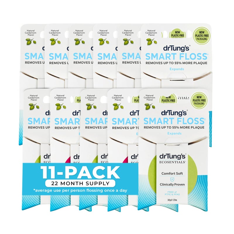 DrTung's Smart Floss - Natural Floss, PTFE & PFAS Free Floss, Gentle on Gums, Expands & Stretches, BPA Free - Natural Dental Floss Cardamom Flavor (Pack of 11) - Image 1
