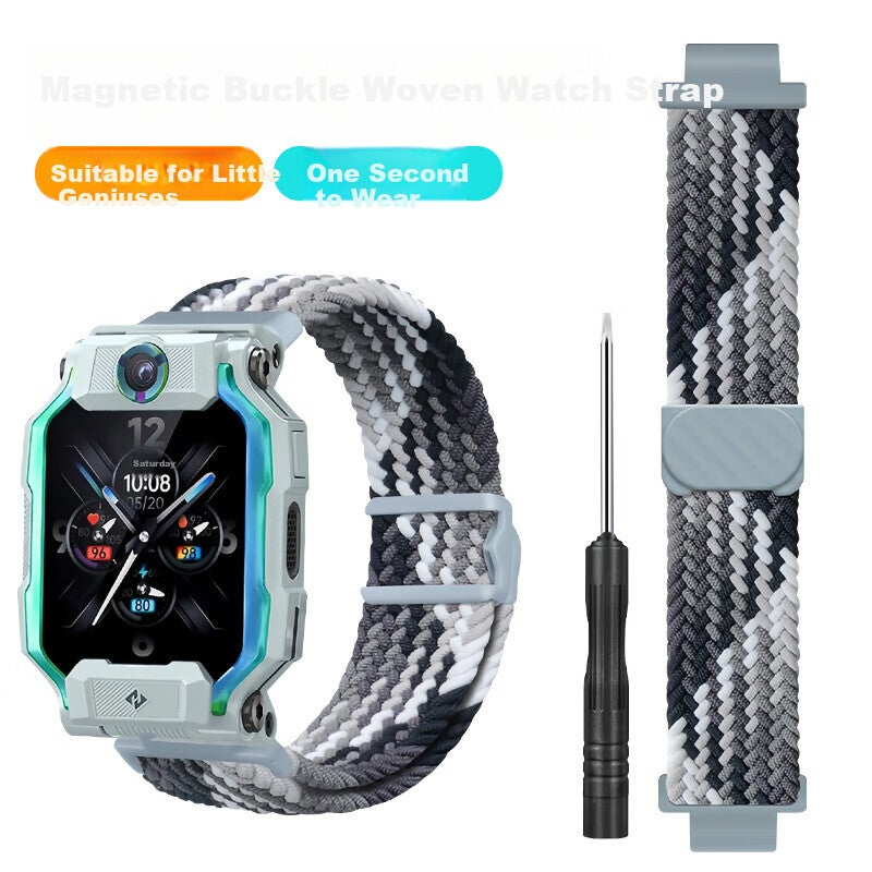 Dipuer Compatible Magnetic Clasp Elastic Breathable Watch Strap for Xiaotiancail Phone Watch, Universal Fit for Z6/Z5A/Q1C/Z7/Z9/Y03/Z8/D3 - Dazzling Black - Image 1