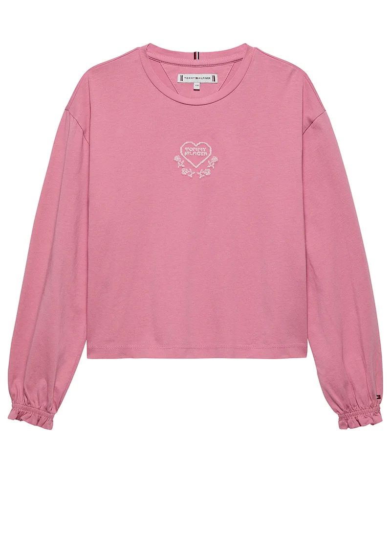تومي هيلفيغر تيشيرت أطفال بياقة مستديرة مطرز بقلب