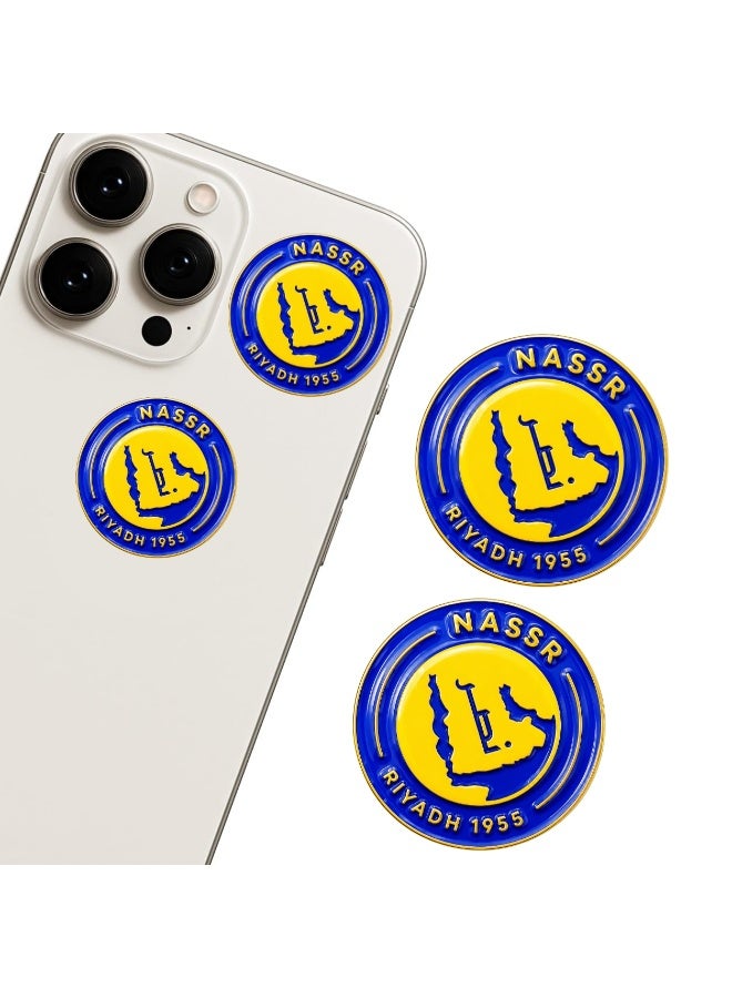 Al Nassr FC Metal Sticker Set 2 Pieces – Bold Blue & Yellow Riyadh 1955 Emblem – Durable Gloss Finish for Phone, Laptop, Notebook, Water Bottle – Fan Collectible Gift for Saudi Football Supporters - Image 1
