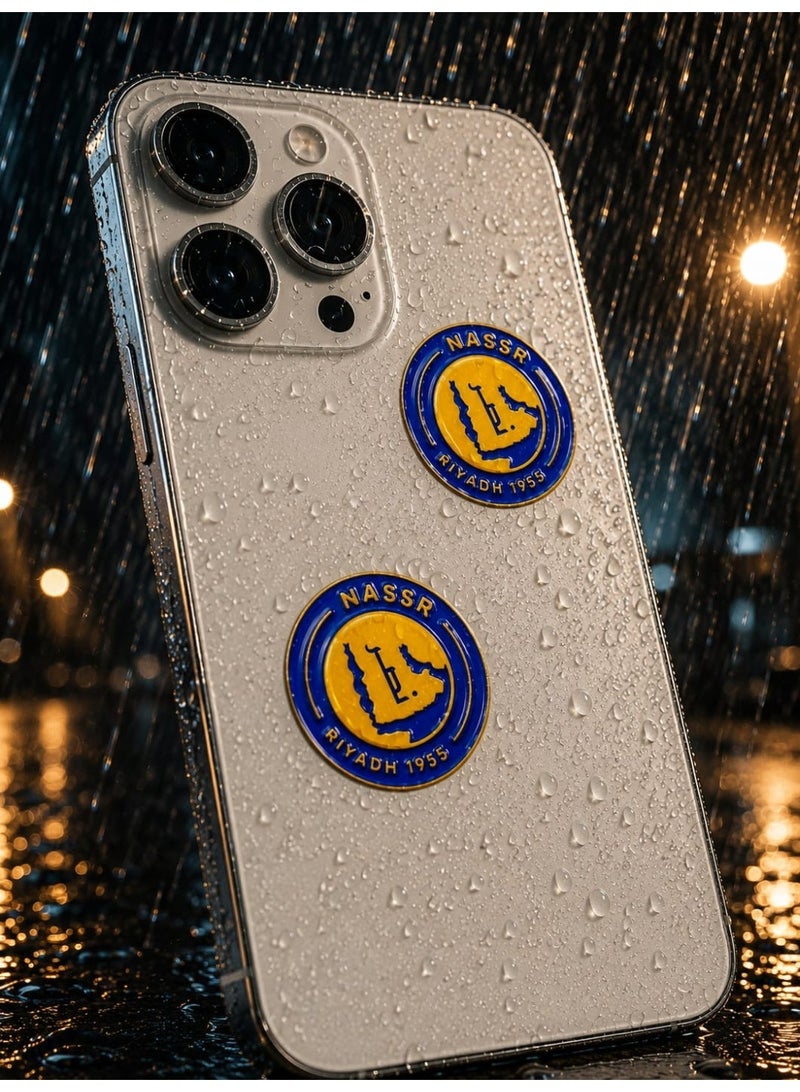 Al Nassr FC Metal Sticker Set 2 Pieces – Bold Blue & Yellow Riyadh 1955 Emblem – Durable Gloss Finish for Phone, Laptop, Notebook, Water Bottle – Fan Collectible Gift for Saudi Football Supporters - Image 4