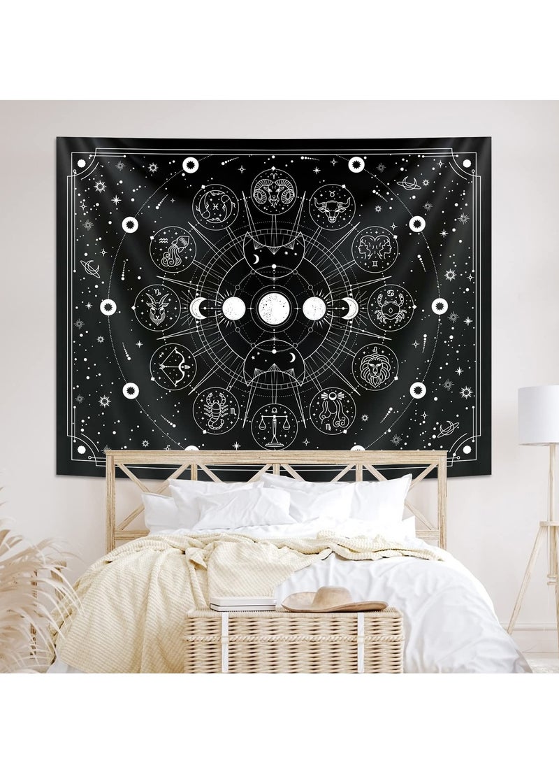 SYOSI Decorative Tapestry Sun and Moon Constellation Hanging Cloth Twelve Constellations Psychedelic Black and White Wall Hanging Tapestry Suitable for Home Bedroom Wall Room Decoration (95x73cm)  - Image 5
