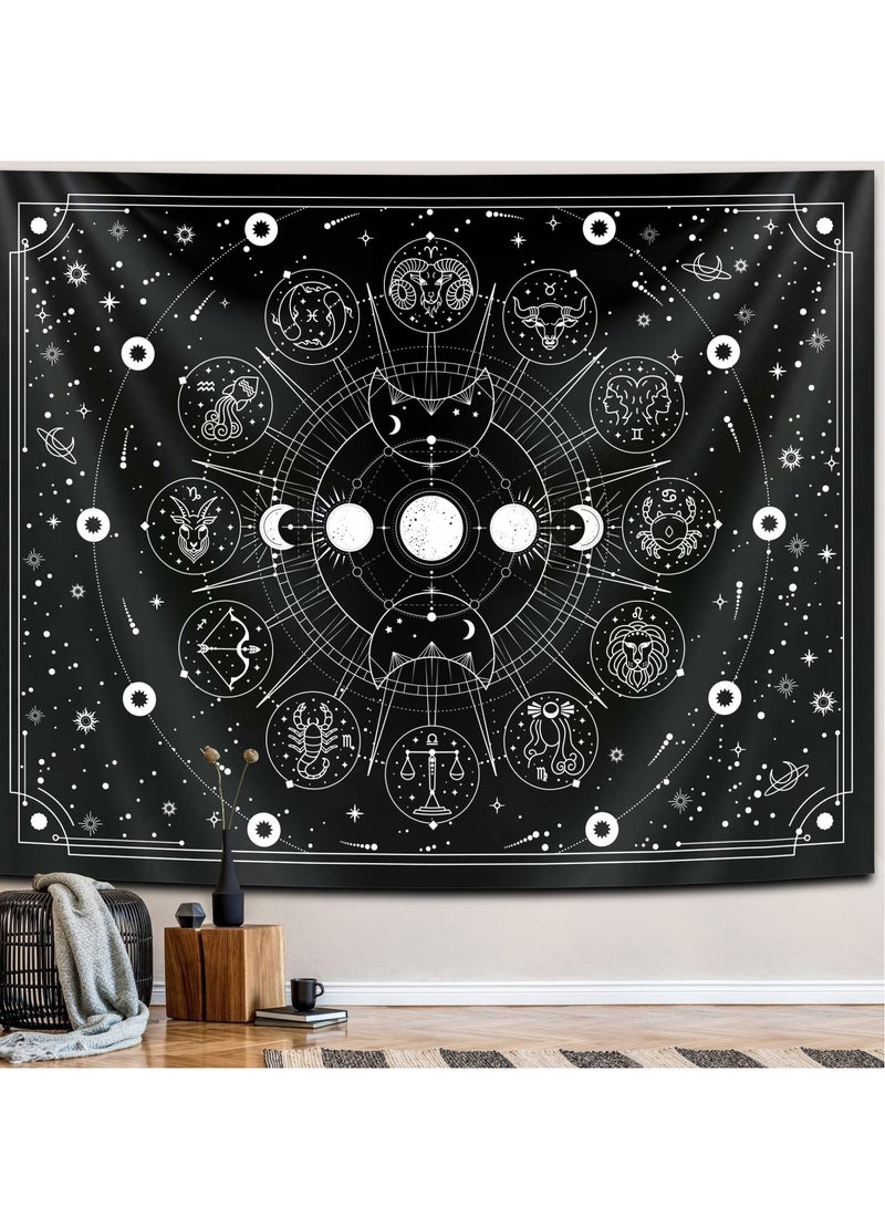 SYOSI Decorative Tapestry Sun and Moon Constellation Hanging Cloth Twelve Constellations Psychedelic Black and White Wall Hanging Tapestry Suitable for Home Bedroom Wall Room Decoration (95x73cm)  - Image 1