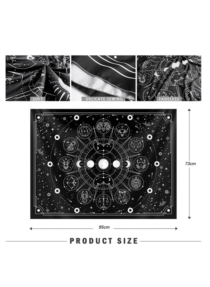 SYOSI Decorative Tapestry Sun and Moon Constellation Hanging Cloth Twelve Constellations Psychedelic Black and White Wall Hanging Tapestry Suitable for Home Bedroom Wall Room Decoration (95x73cm)  - Image 3