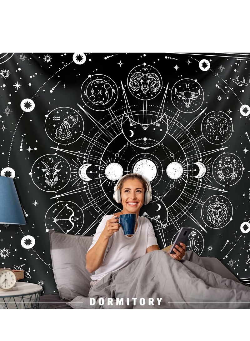 SYOSI Decorative Tapestry Sun and Moon Constellation Hanging Cloth Twelve Constellations Psychedelic Black and White Wall Hanging Tapestry Suitable for Home Bedroom Wall Room Decoration (95x73cm)  - Image 4