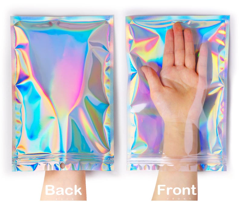 Trunple Smell Proof Bags & Resealable Foil Pouch Sample Bag [100 PCS ] Great for Party Favor Food Storage (Holographic Color) (6x9 Inch) - Image 4