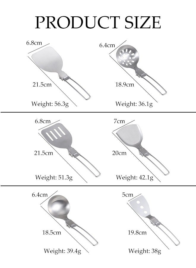 DUNISO مجموعة مكونة من 6 قطع من ملعقة الفولاذ المقاوم للصدأ القابلة للطي خفيفة الوزن لأدوات المطبخ في التخييم والسفر المحمولة - Image 4