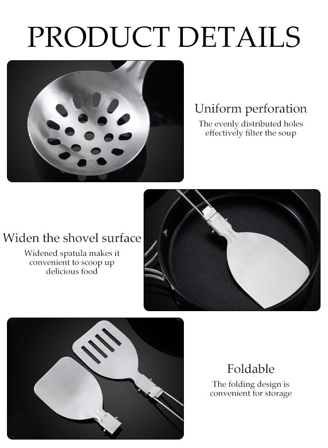 DUNISO مجموعة مكونة من 6 قطع من ملعقة الفولاذ المقاوم للصدأ القابلة للطي خفيفة الوزن لأدوات المطبخ في التخييم والسفر المحمولة - Image 5