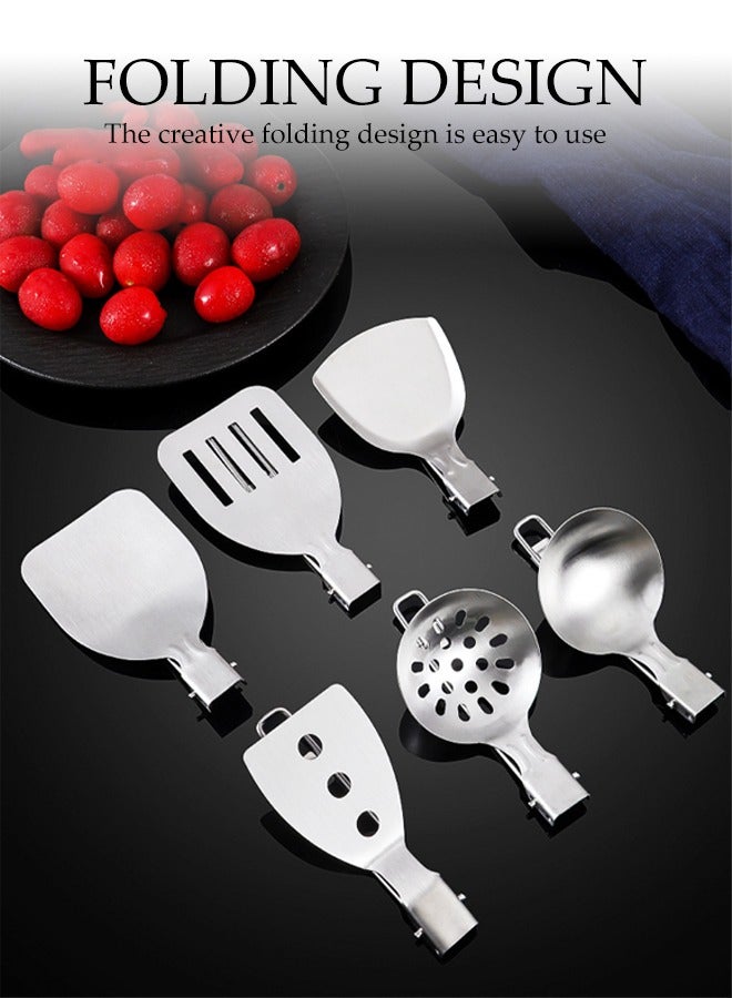 DUNISO مجموعة مكونة من 6 قطع من ملعقة الفولاذ المقاوم للصدأ القابلة للطي خفيفة الوزن لأدوات المطبخ في التخييم والسفر المحمولة - Image 3
