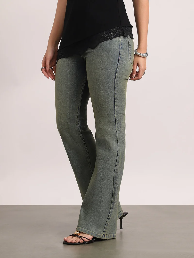 Urbano Fashion  Urbano Fashion Women's Light Blue Mid Rise Bootcut Washed Jeans Stretchable  | Best Price UAE