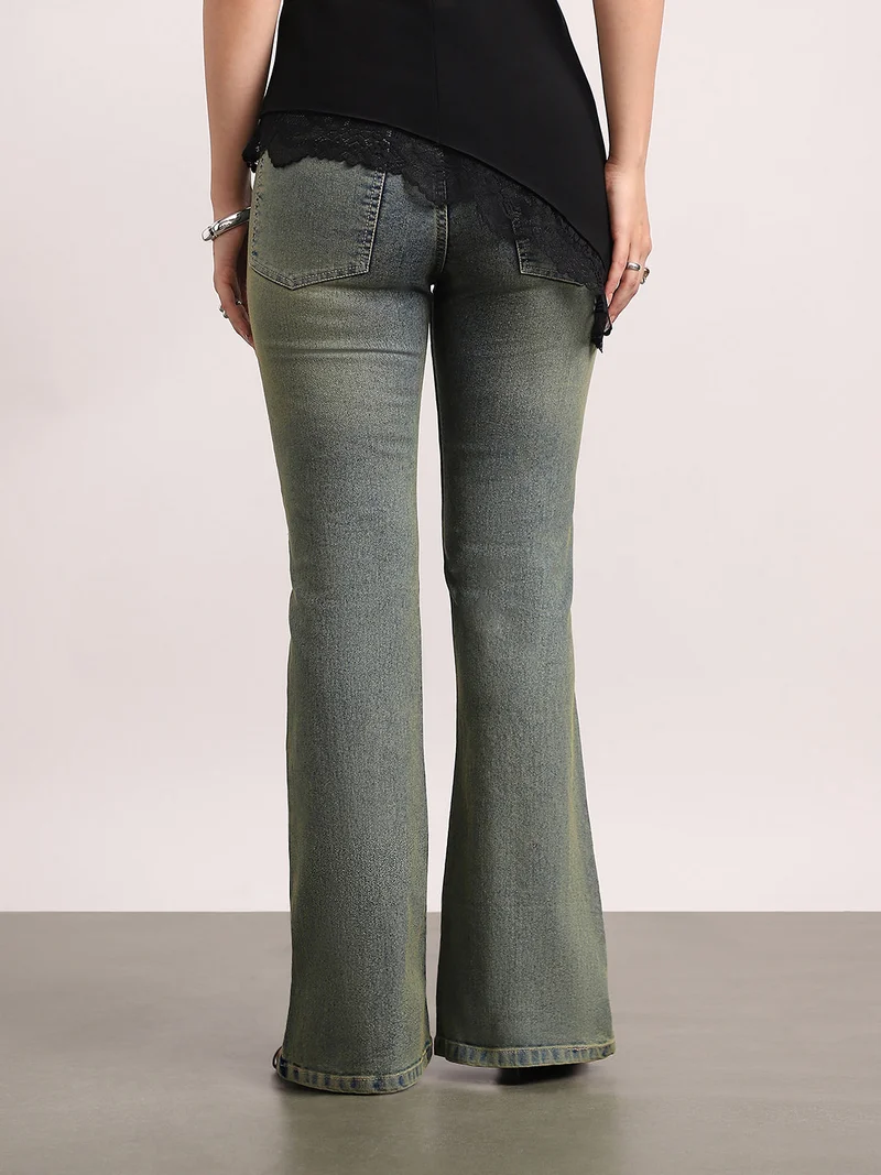 Urbano Fashion  Urbano Fashion Women's Light Blue Mid Rise Bootcut Washed Jeans Stretchable  | Best Price UAE