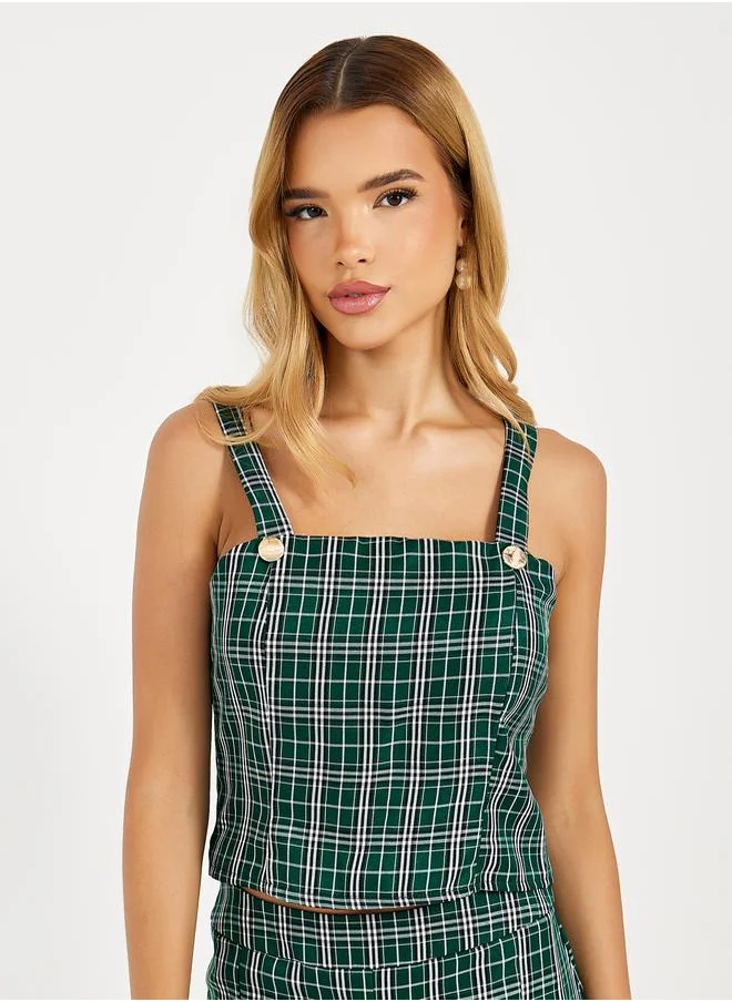 Styli Flannel Square Neck Crop Top