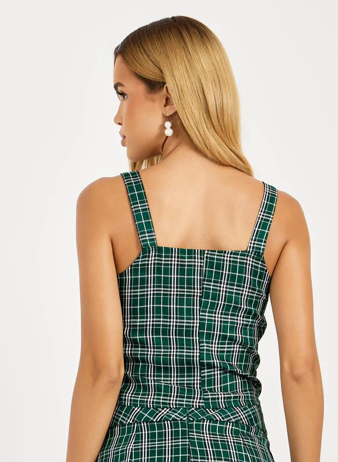 Styli Flannel Square Neck Crop Top