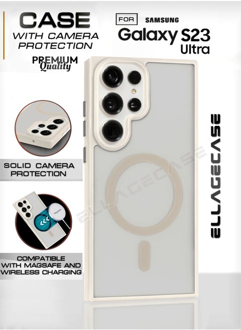 White Stylish Case for Samsung Galaxy S23 Ultra, Solid Camera Protection, Shockproof, Enhanced Protection, Compatible with MagSafe and Wireless Charging