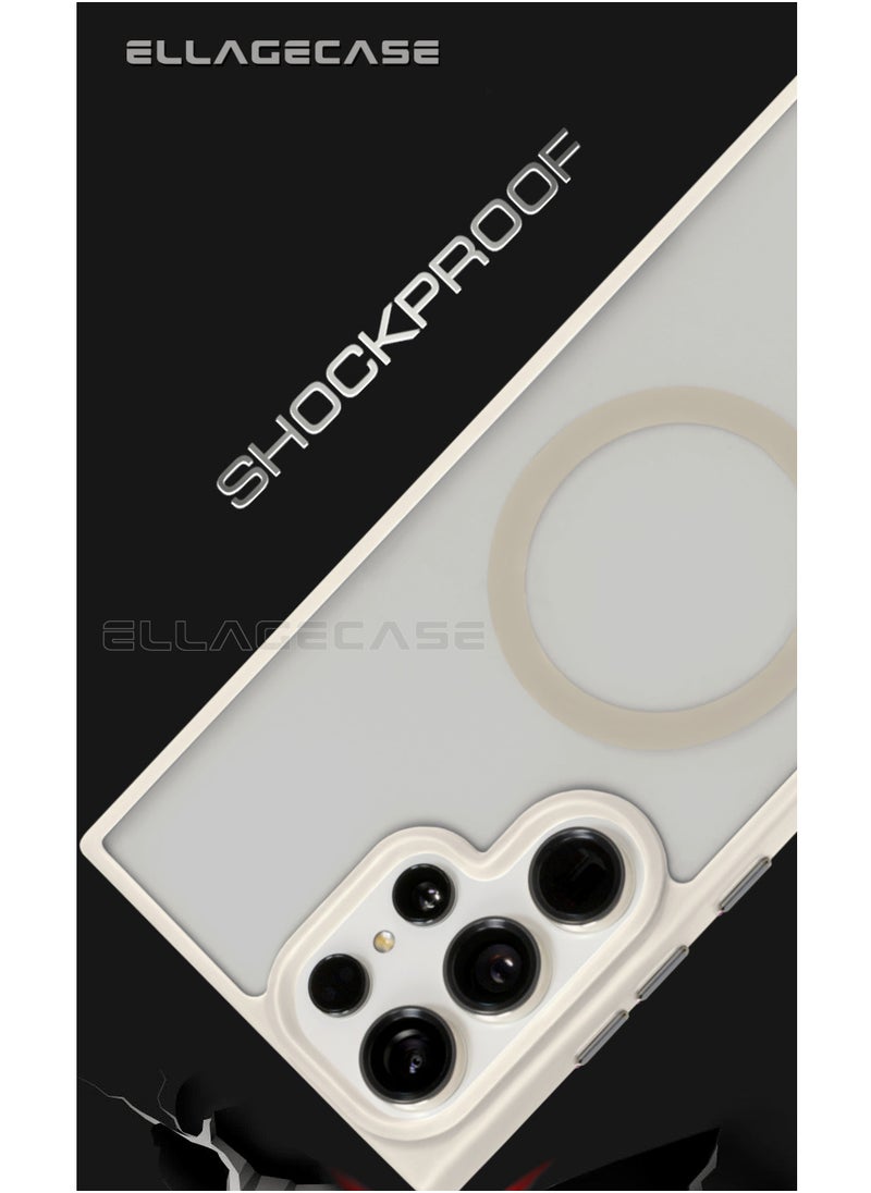 White Stylish Case for Samsung Galaxy S23 Ultra, Solid Camera Protection, Shockproof, Enhanced Protection, Compatible with MagSafe and Wireless Charging