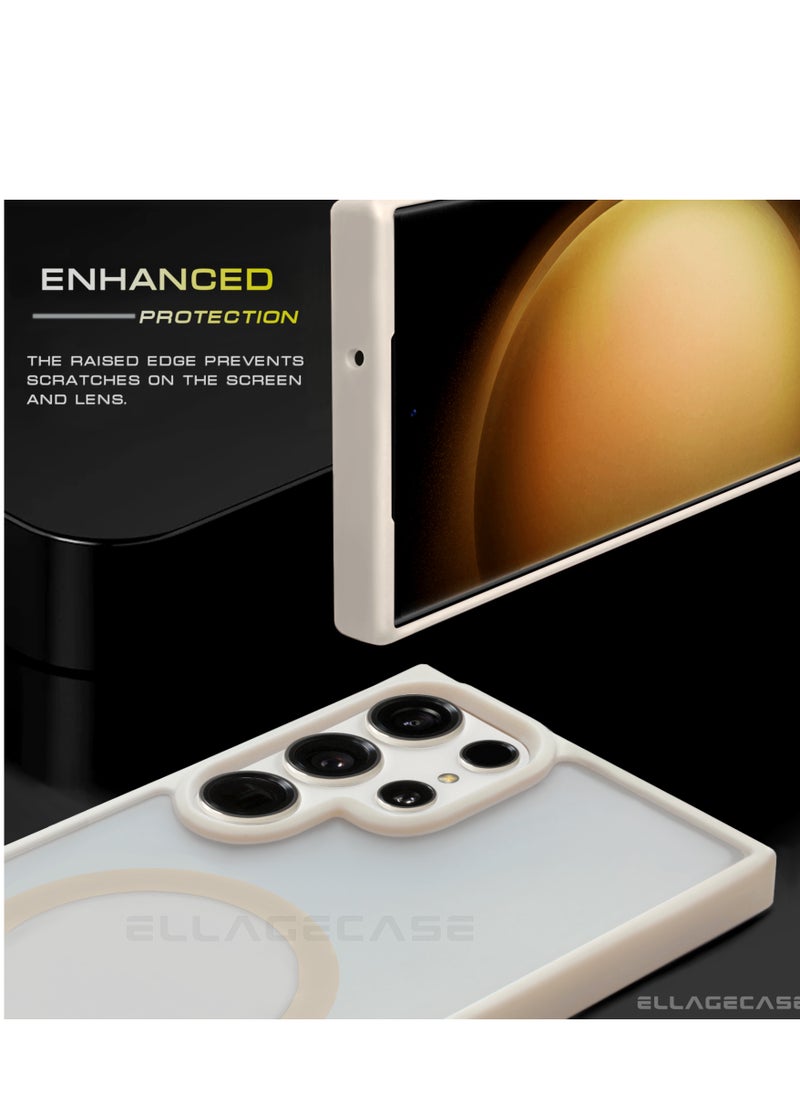 White Stylish Case for Samsung Galaxy S23 Ultra, Solid Camera Protection, Shockproof, Enhanced Protection, Compatible with MagSafe and Wireless Charging