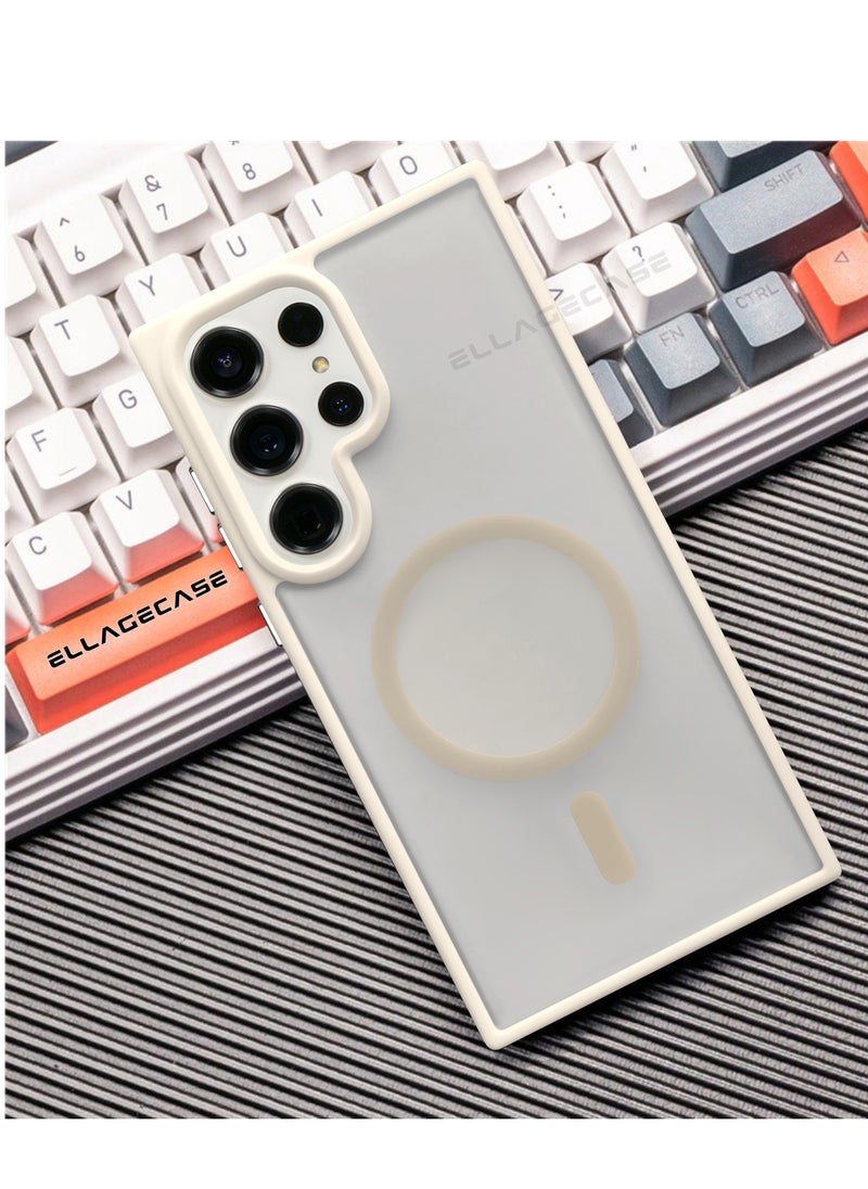 White Stylish Case for Samsung Galaxy S23 Ultra, Solid Camera Protection, Shockproof, Enhanced Protection, Compatible with MagSafe and Wireless Charging
