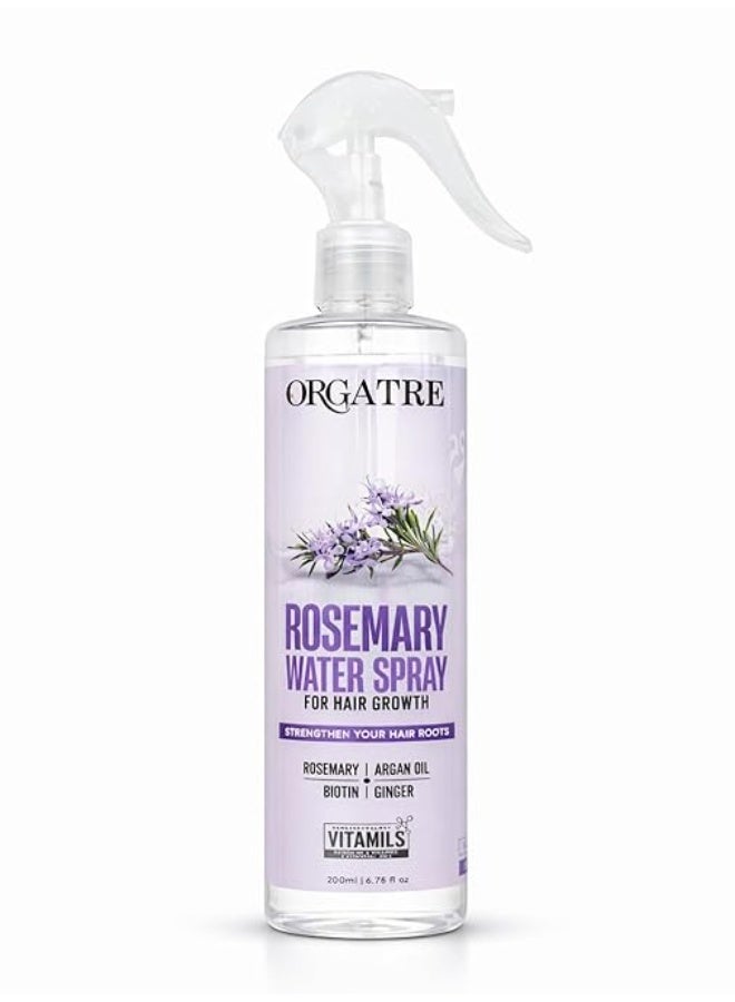 ORGATRE Rosemary Water Hair Growth Spray with Biotin, Argan Oil & Ginger | Strengthens Hair Roots, Helps Reduce Hair Fall, Nourishes Scalp | Leave-In Scalp Care for Men & Women | 200 ml - Image 1