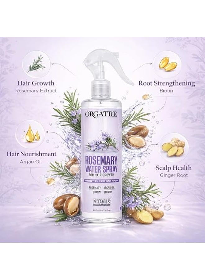 ORGATRE Rosemary Water Hair Growth Spray with Biotin, Argan Oil & Ginger | Strengthens Hair Roots, Helps Reduce Hair Fall, Nourishes Scalp | Leave-In Scalp Care for Men & Women | 200 ml - Image 3