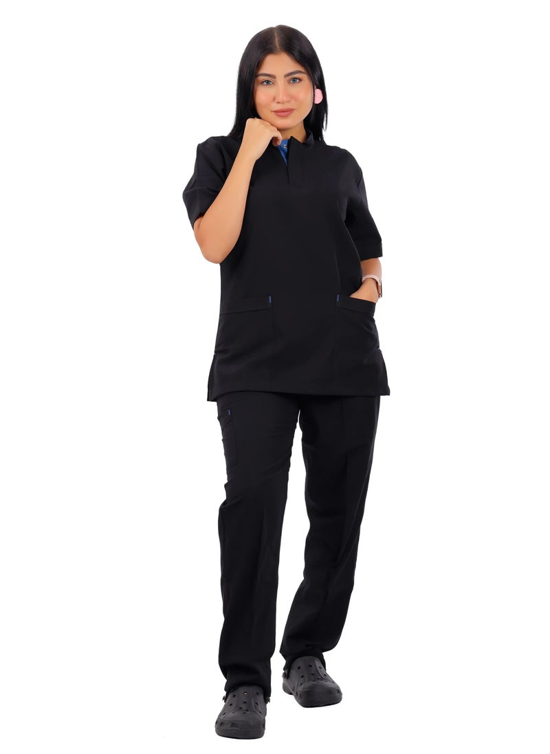 APEX Royal Scrub 1/2 Sleeve Female Black MIX C Press button 