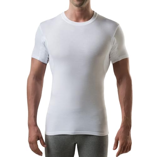 THOMPSON TEE Men's Sweatproof Undershirt - Crew Neck T-Shirt with Underarm Sweat Pads - Slim Fit - Aluminum-Free Alternative - White - Small - Image 1