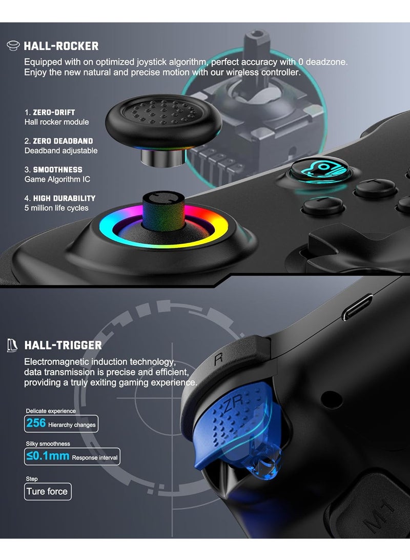 Mobile Gaming Controller for iPad/iPhone/Tablet, Cloud Controller Remote Joystick for iOS/Android, Wireless Switch Controller with Macro Buttons/Hall-Rocker/Hall-Trigger/Dual Vibration (Black)  - Image 2