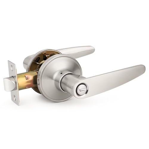 Probrico 8 Pack Privacy Door Levers Door Handles for Bedroom or Bathroom Keyless Leverset, Locked in Side Home/Office Door Lockset,Modern&Durable in Satin Nickel Door Hardware - Image 1