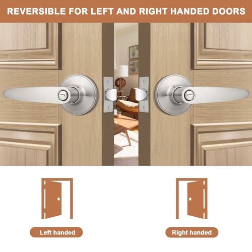 Probrico 8 Pack Privacy Door Levers Door Handles for Bedroom or Bathroom Keyless Leverset, Locked in Side Home/Office Door Lockset,Modern&Durable in Satin Nickel Door Hardware - Image 2
