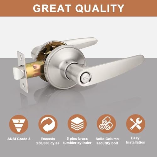 Probrico 8 Pack Privacy Door Levers Door Handles for Bedroom or Bathroom Keyless Leverset, Locked in Side Home/Office Door Lockset,Modern&Durable in Satin Nickel Door Hardware - Image 3