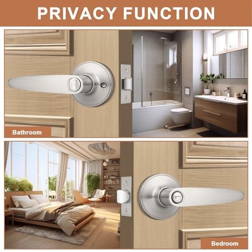 Probrico 8 Pack Privacy Door Levers Door Handles for Bedroom or Bathroom Keyless Leverset, Locked in Side Home/Office Door Lockset,Modern&Durable in Satin Nickel Door Hardware - Image 4