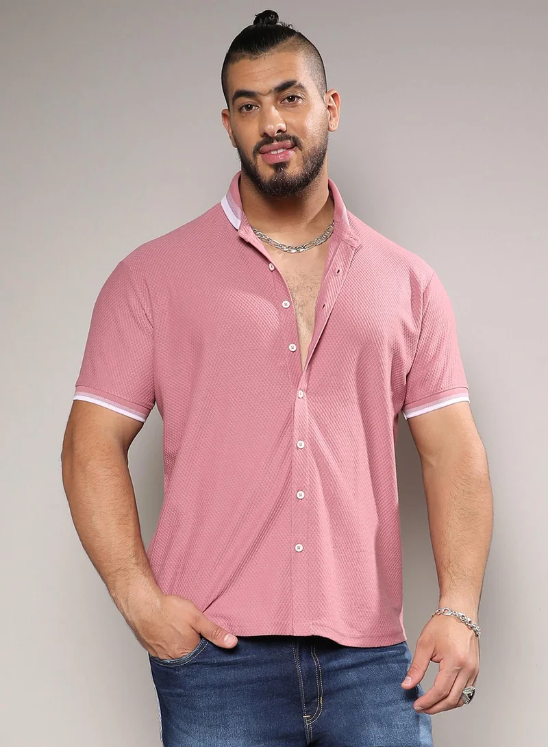 انستافاب بلس قميص رجالي قطني مريح بنقشة خلية النحل وردي مرجاني