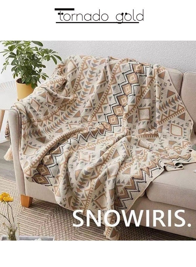 tornado gold Knitted Blanket Bohemian Air Conditioning Blanket Blanket Full Body Shawl Nap Blanket Multi-colored 130x170cm - Image 3
