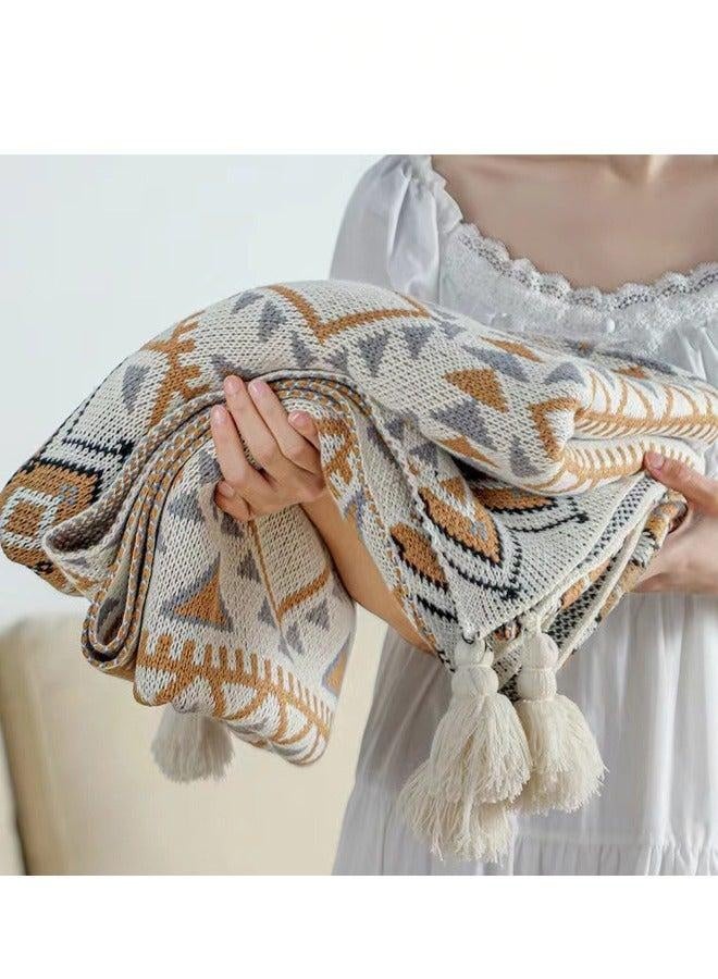 tornado gold Knitted Blanket Bohemian Air Conditioning Blanket Blanket Full Body Shawl Nap Blanket Multi-colored 130x170cm - Image 2