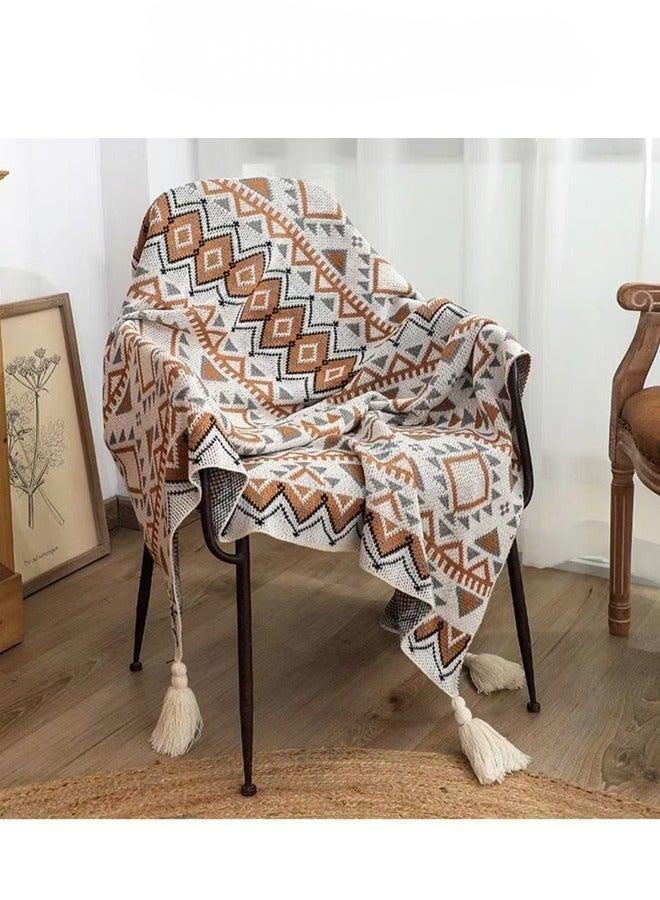 tornado gold Knitted Blanket Bohemian Air Conditioning Blanket Blanket Full Body Shawl Nap Blanket Multi-colored 130x170cm - Image 1