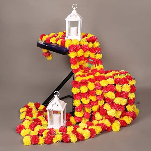 BS AMOR Handmade Decorative Marigold Fluffy Artificial Garland, Size 60x2.5 inches Used for Home/Office Decoration,Pack of 10,Orange Yellow,(Red Yellow) - Image 2